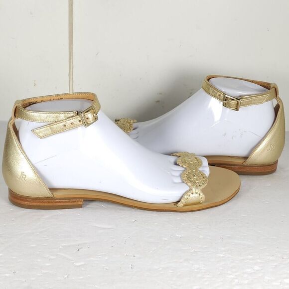 Jack Rogers Women's Daphne US8,5M Rose Gold Leather Ankle Strap Flats Sandals - Picture 10 of 14